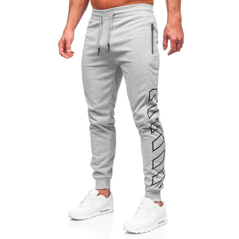 Men Thin Light Sports Jogger Cuff Pants Drawstring Waist Zipper Pockets Print Running Gym Daily Workout Walking Trousers