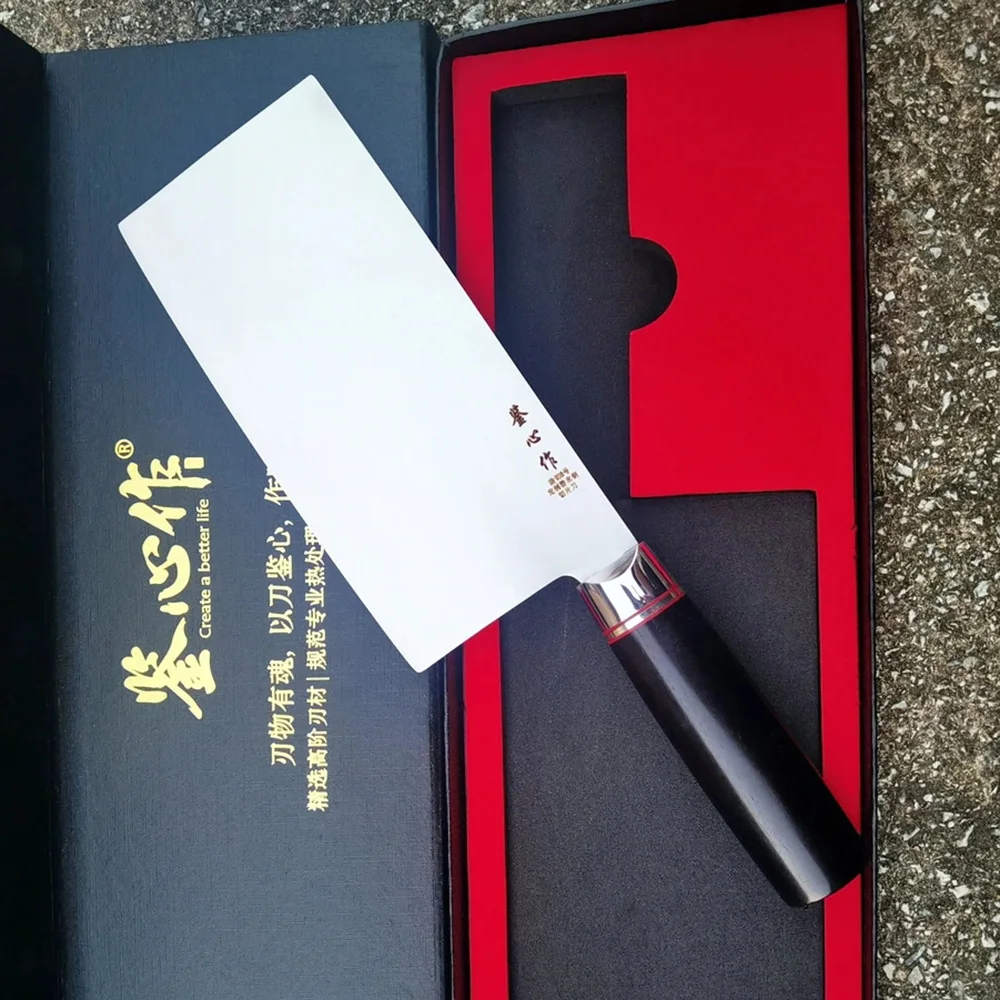 7 Inch Chinese Chef's Knife SG2 Powder High-Speed Steel Core Blade Slicing Cleaver Handmade Forged Kitchen Knives Ebony Handle