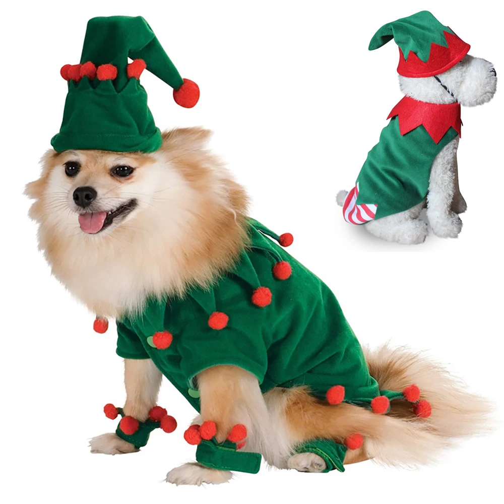 

Cute Small Dog Cat Christmas Costume, Pet Xmas Elf Cosplay Dress Up, Puppy Fleece Outfits Warm Hoodie Clothes