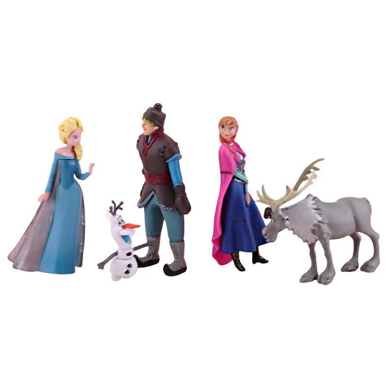 Decoração de Mesa: Conjunto de 5 Bonecos PVC da Princesa Rainha da Neve Anna, Elsa, Kristoff, Sven e Olaf - Brinquedos de Ação para Presente de Natal