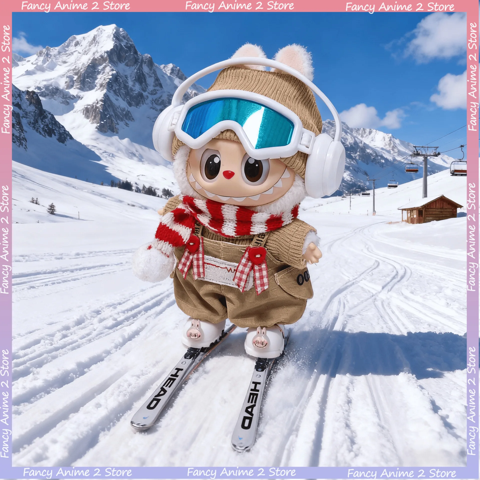 

Для 15-17 см комплект лыжной одежды Labubu с шапками, наушниками, лыжными и очками, лыжные рождественские шарфы, мини-плюшевые аксессуары для кукол