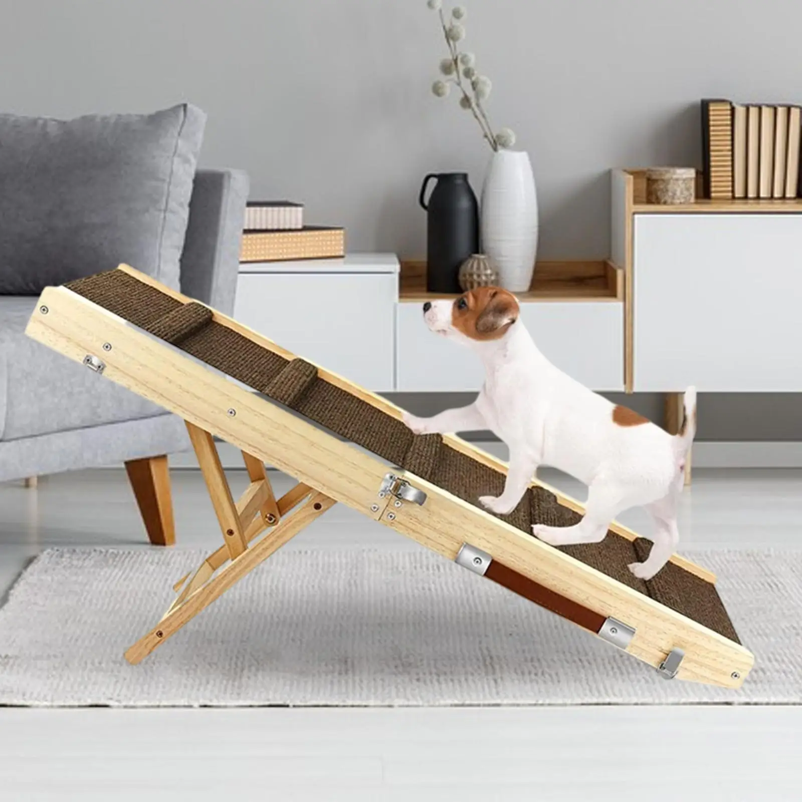 Adjustable Dog Ramp Non Slip Portable Folding Pet Supplies Wooden Durable Height Adjustable Dog Step for Couch Car Indoor