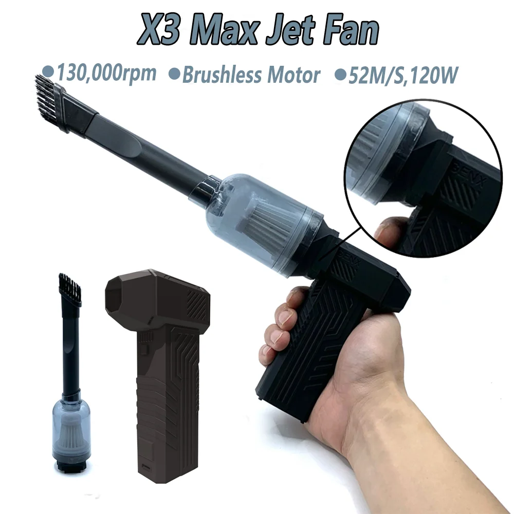 130000RPM X3 Handheld Jet Fan Wind Speed 52m/s Brushless Motor Ducted Turbofan High Power Duct Fan Dust Blower Cleaning Tool