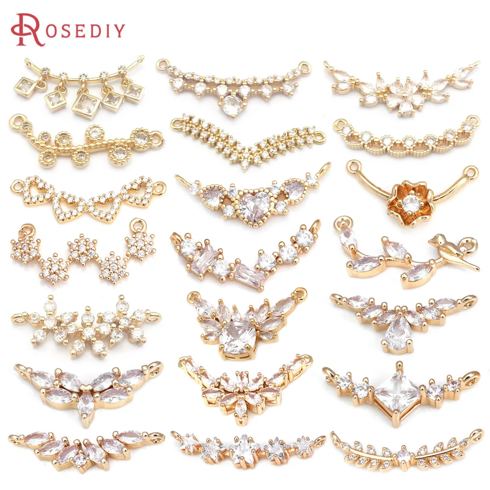 18K Gold Color Brass and Zircon 2 Holes Connect Charms Pendants High Quality Diy Jewelry Making Supplies Necklace Accessories