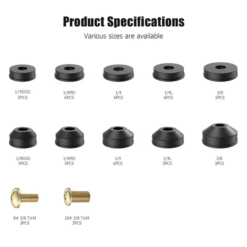 DT17 116-Pack Faucet Washers, Flat & Beveled Rubber Washers & Brass Bibb Screws, Garden Hose Repair Kit