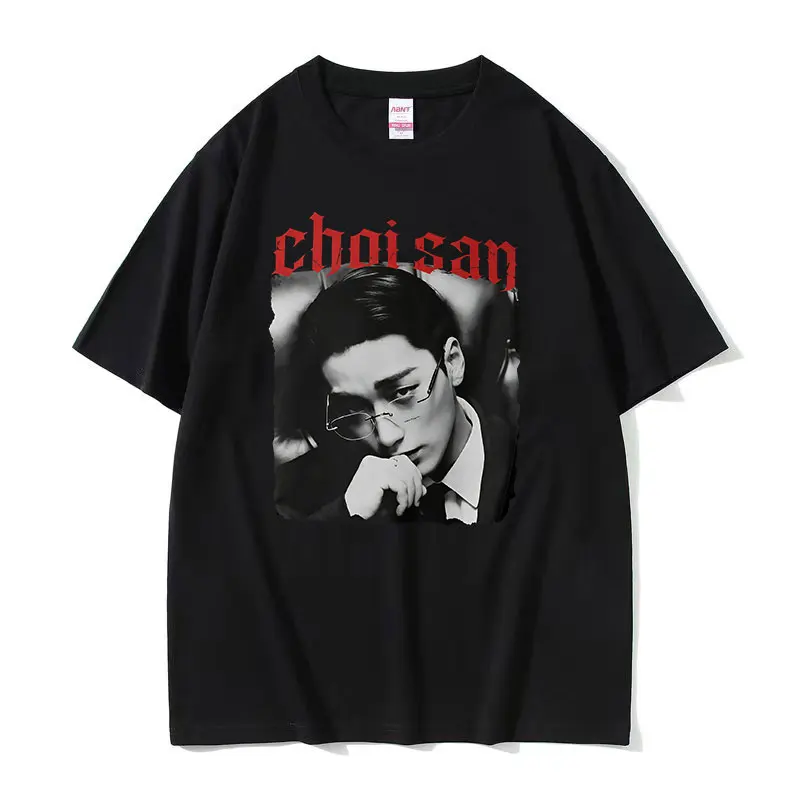 2026 Korean Ateez Choi San Graphic T Shirts Men's Hip Hop Korean Loose Short Sleeve T-shirt Retro 100% Cotton T Shirt Streetwear