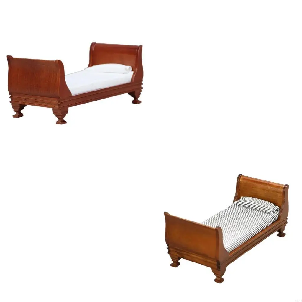 

Handmade 1/12 Scale Miniature Single Bed Model Figurine for Dollhouses Enthusiast and Collector Scene Decors
