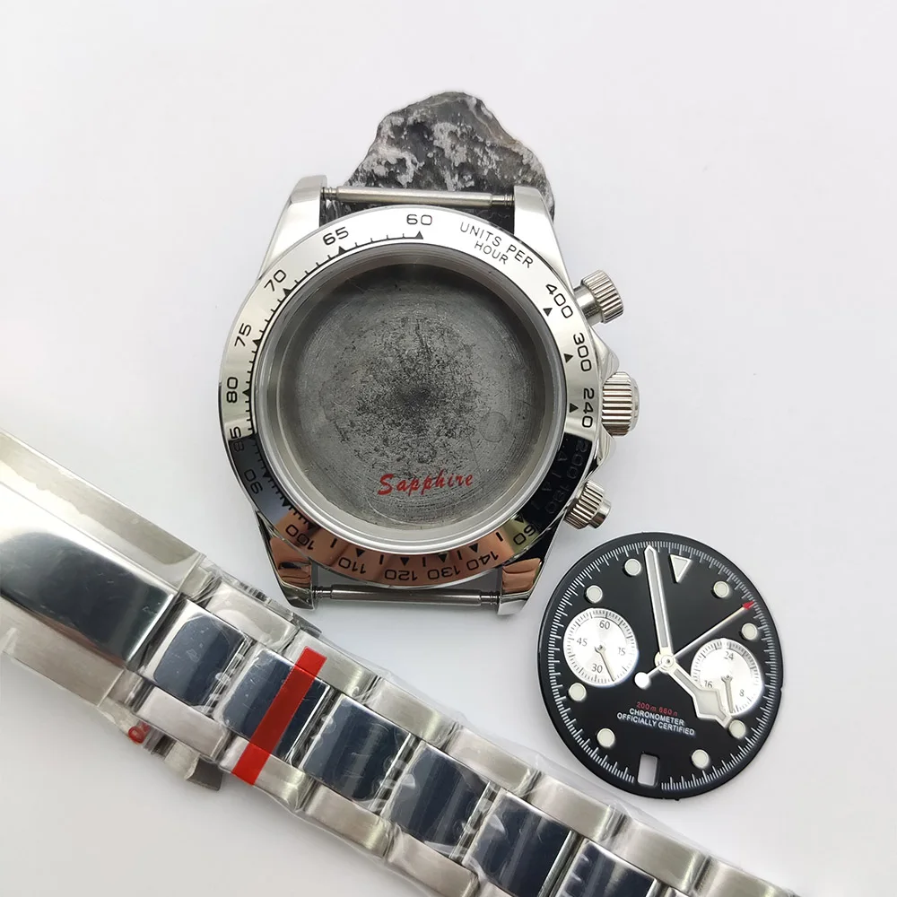 PARNSRPE Men's 39.5 mm VK63 Quartz Movement Case,FIT VK63 Movement,Sapphire crystal,Luminous pointer,Sterile Dial Men's Case