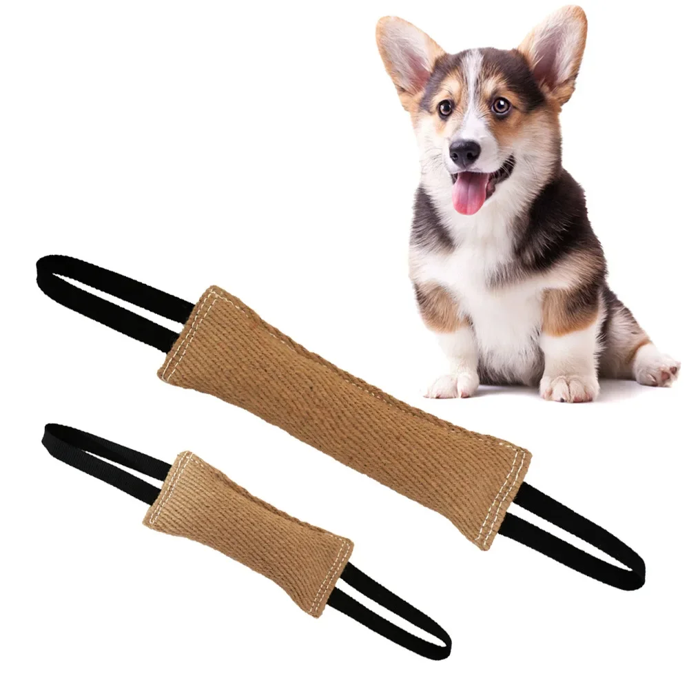 Durable Dog Training Tug Toy Bite Pillow Jute Bite Toy Sleeve with 2Rope Handles Large Dog Training Interactive Play Chewing Toy