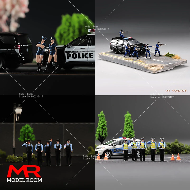 1/43 1/64 Scale SWAT HK Policeman Traffic Police Officer Policewoman Figure Model Mini Tabletop Scene Figurine for Car Vehicle