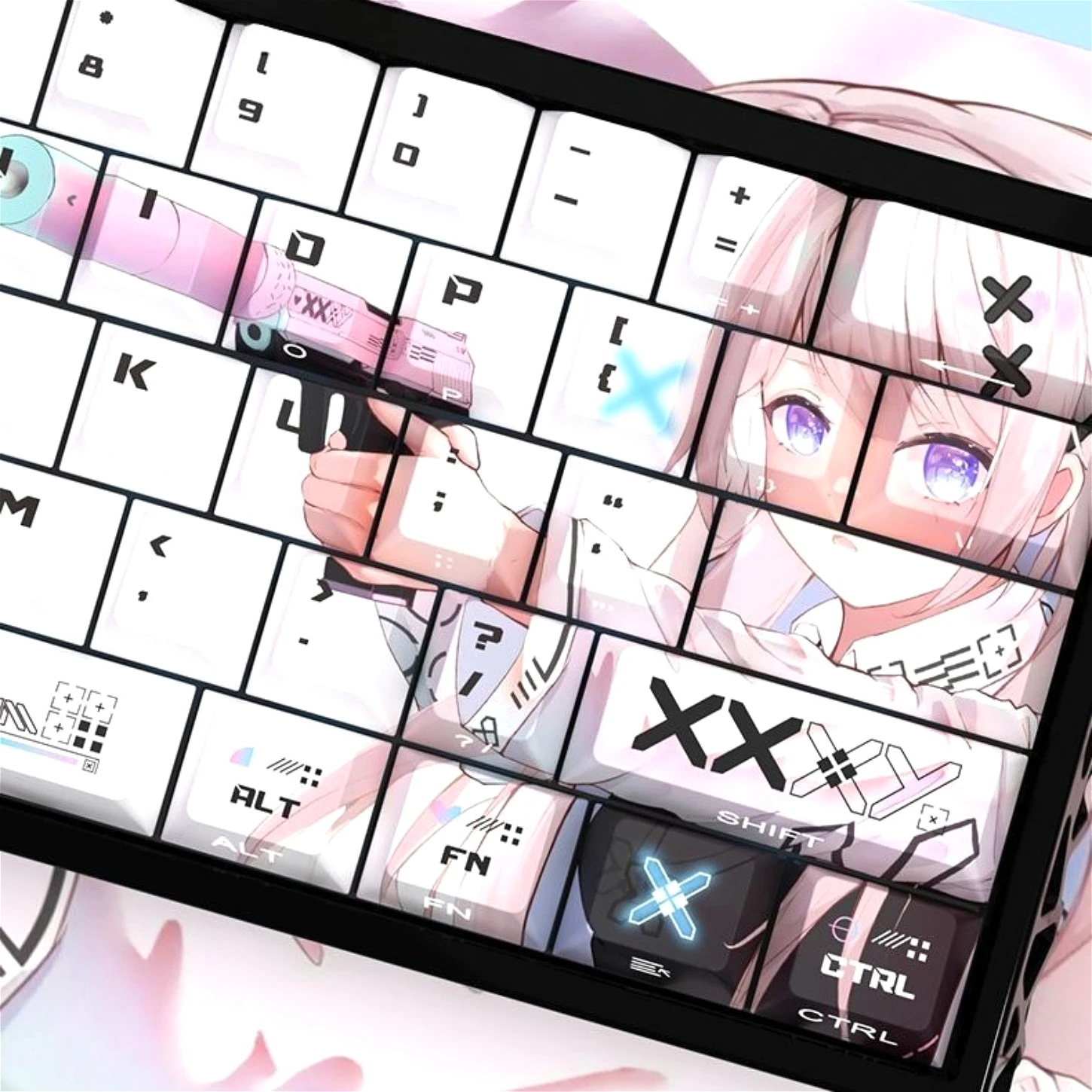 

Printed Collection Girl Side Carving Cherry Keychain Kit PBT Character Translucent Compatible Mechanical Keyboard Wooting