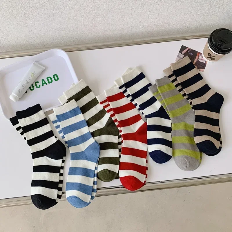 Ins Combed Cotton Women's Long Socks Harajuku Japanese Korean Striped Socks Autumn Winter Fashion Casual Girls AB Socks High