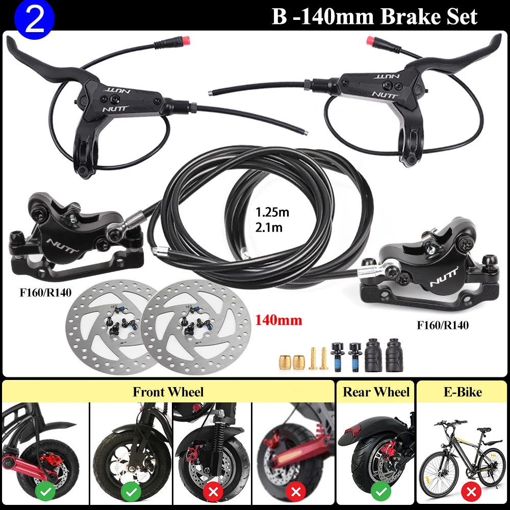 NUTT Power Off Brake Hydraulic Disc Brake With 2 Pin Male Sensor Left Right Side Install 140 160mm Rotor For E-Bike Scooter