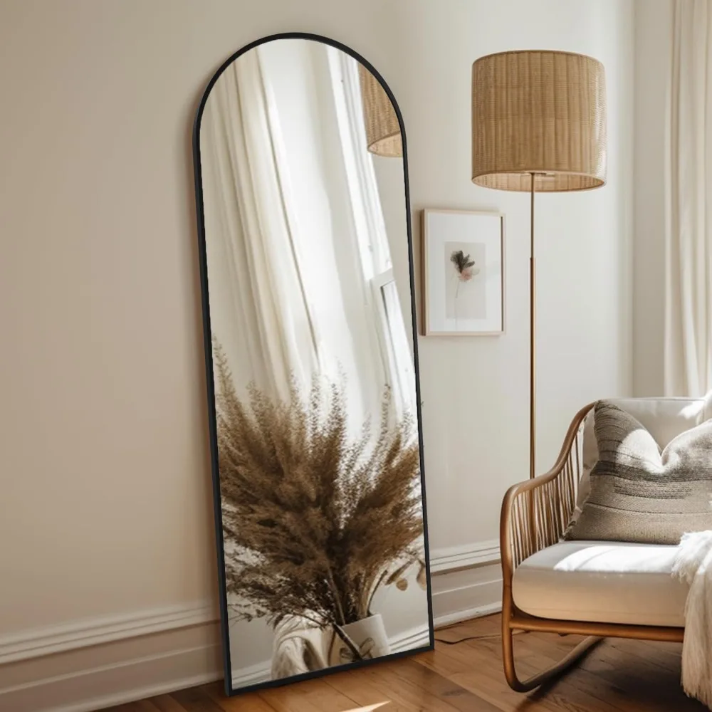 Bathroom Mirror, Elegance in Modern, Contemporary Rooms Black 63x20 Inch Metal Arch Stand Full Length Mirror