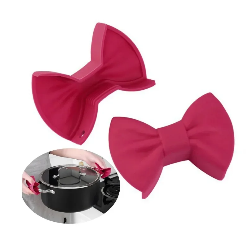

2pcs Silicone Oven Mitts Creative Bow Shape Oven Gloves Heat Resistant Pot Holders For Cooking Mini Oven Gloves Kitchen Tool New