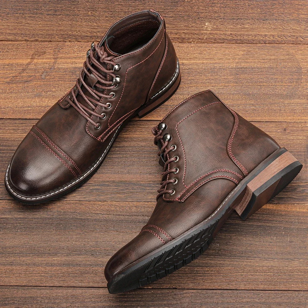 

PopComfortable Ankle Leather Boots For Men Fashion Brand Men's Boots