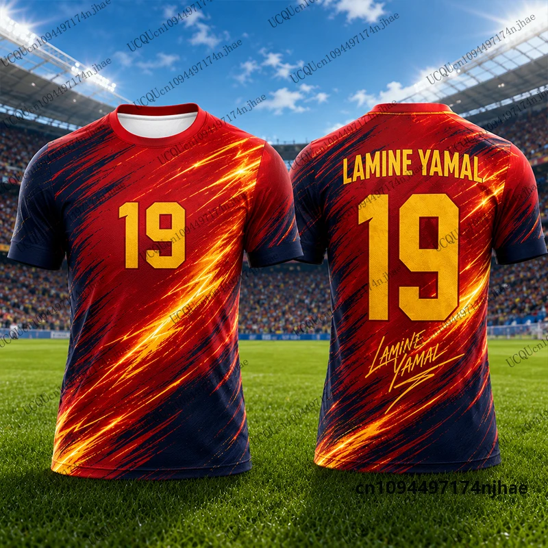 Neues 2027 Special Yamal Nr.19 Bedrucktes Fußballtrikot Herren T-Shirt Sommer Sport Schnelltrocknend O-Ausschnitt Tees Lässige Kinder-/Erwachsenen-Oberteile – Detail 9