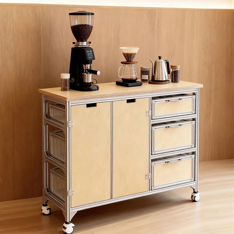 Ocean plate dining side cabinet open modern simple movable multi-layer storage cabinet aluminum profile coffee cabinet