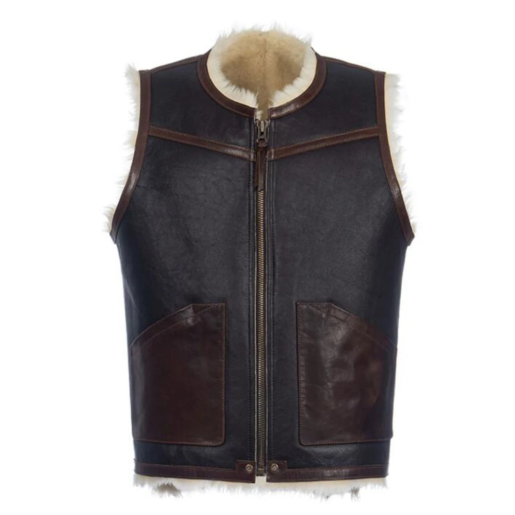 

Denny&Dora Men's Shearling Vest Mens Pilot Sheepskin Vest Thick Warm Winter Vest