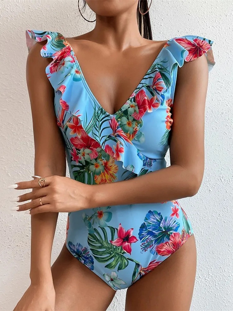 Sexy Micro Bikini One Piece Swimsuit Women 2024 Swimwear Vintage Bathing Suit Shoulder Ruffle Swmiming Suit Backless Monokini
