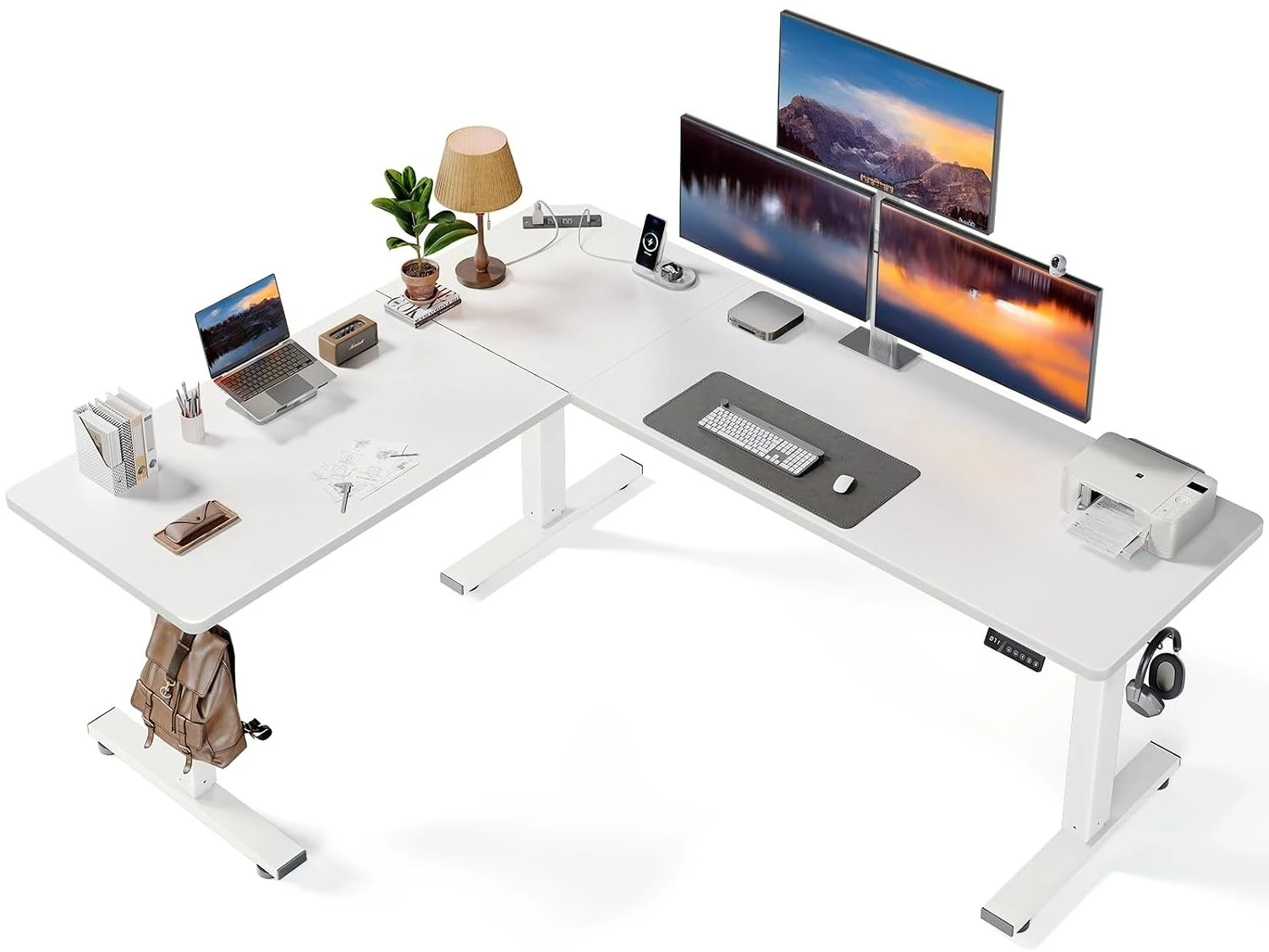 75x63 Inch L-Shaped Standing Desk with Charging Station Corner Desk, Customized