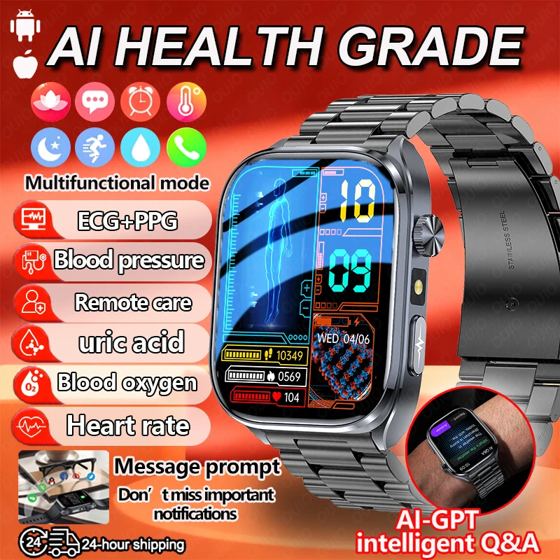 

New Smart Watch AI Smart Q&A ECG+PPG Heart Rate Remote Care Blood Pressure Uric Acid Message Prompts Women’s Health Smart Watch