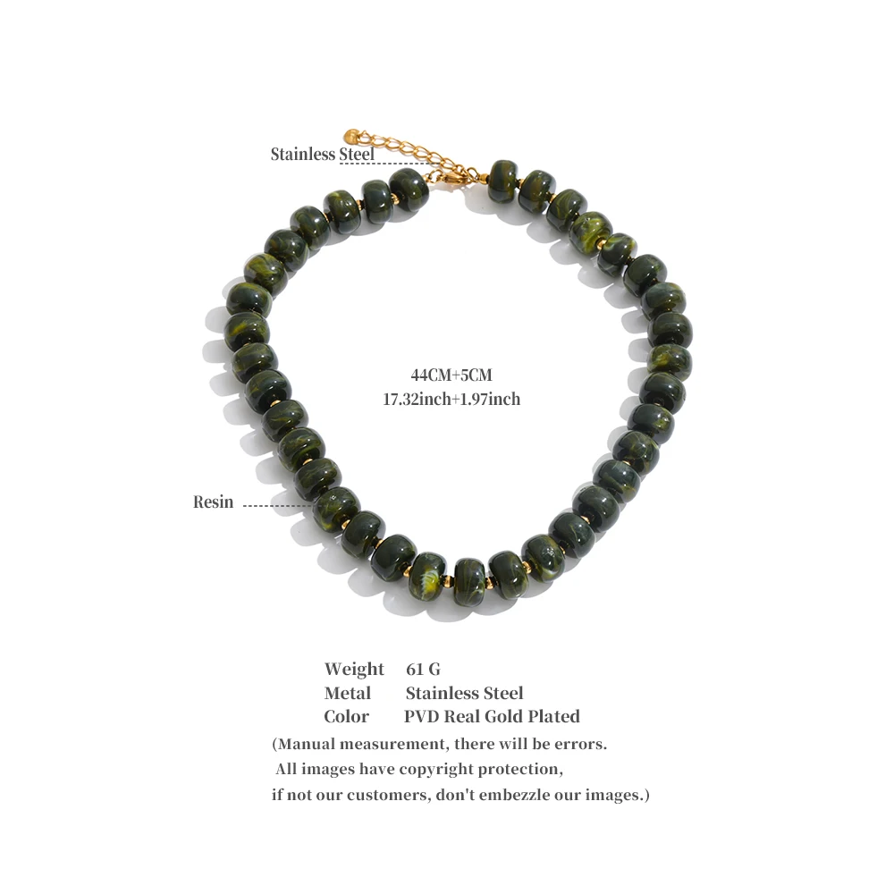Yhpup Mehrfarbige Harzperlen-Kette, handgefertigte Halskette, wasserdicht, Edelstahl, Statement-Schmuck im Herbst-Winter-Stil – Detail 1