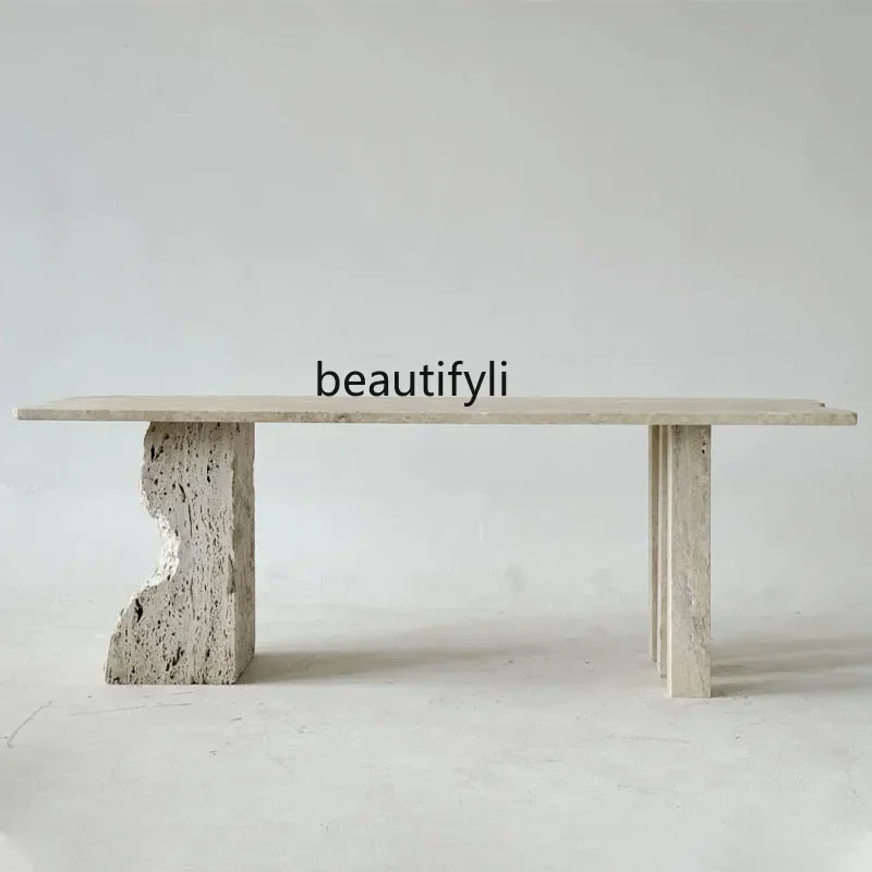 Natural travertine dining table Italian minimalist hotel simple model room display retro table