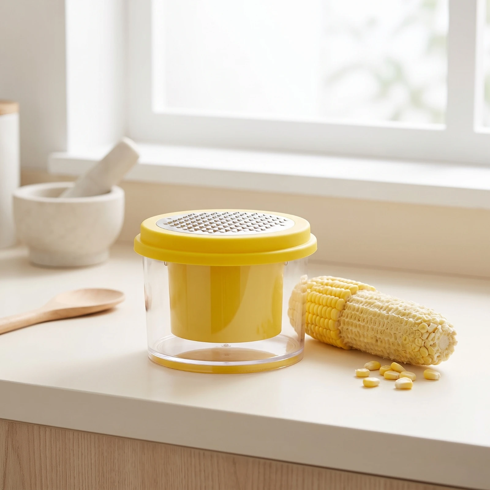Corn Stripper with Container Hand-Held Corn Kernel Remover Multi-Function Food Grater Space-Saving Long-Lasting for Home Cooks