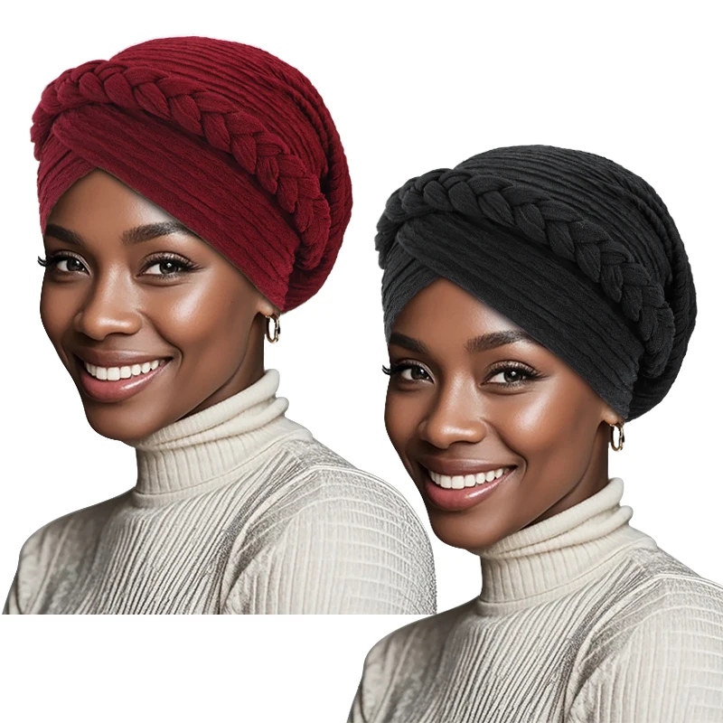 2 TEILE/LOS Solide Farben Frauen Böhmischen stil Handgemachte Geflecht Turban Kopf Wrap Twist Bandana Kopf Schal – Detail 7