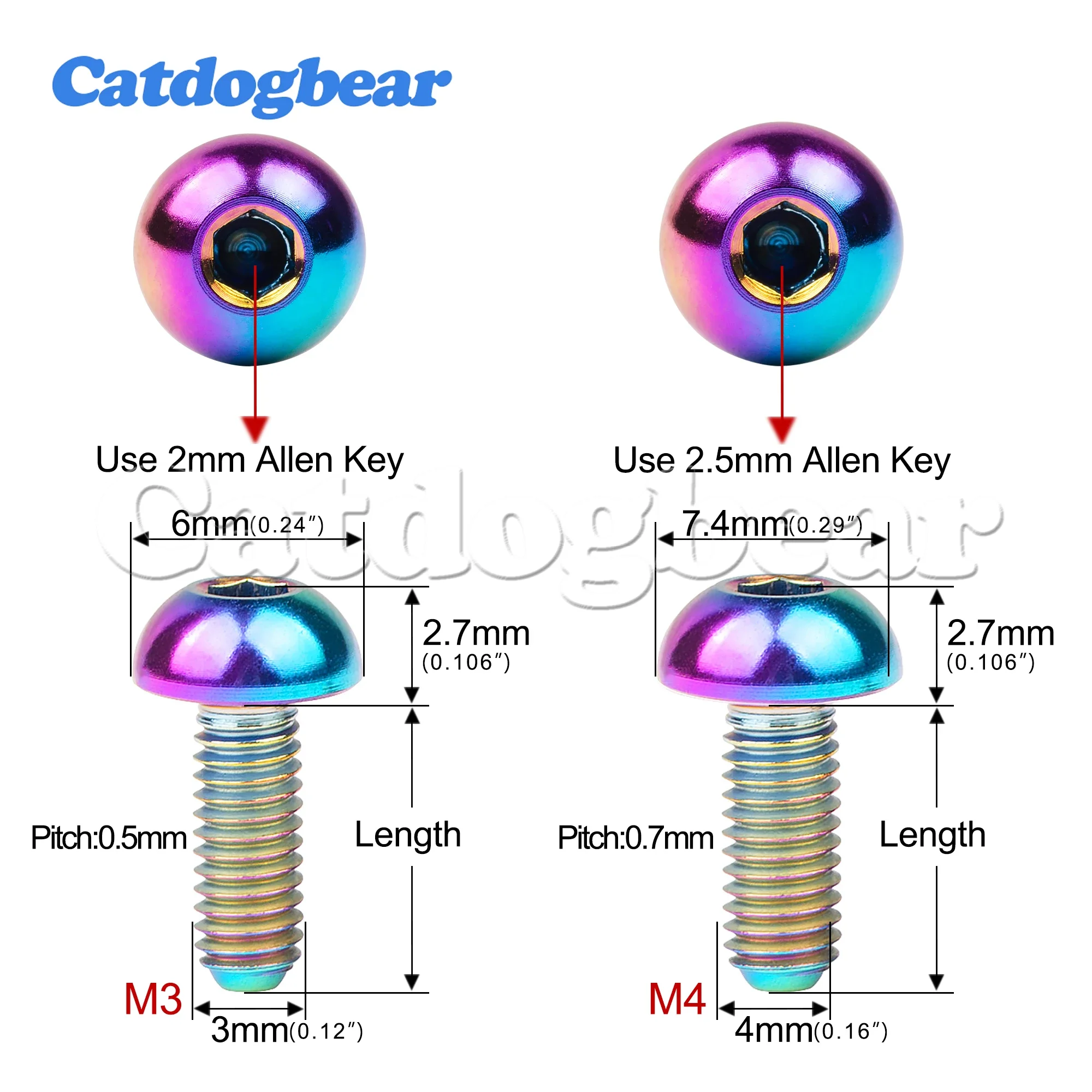 Catdogbear Titanium M3/M4 BoltBicycle with half-round head hex socket screws 6mm 8mm 10mm 12mm 15mm 20mm