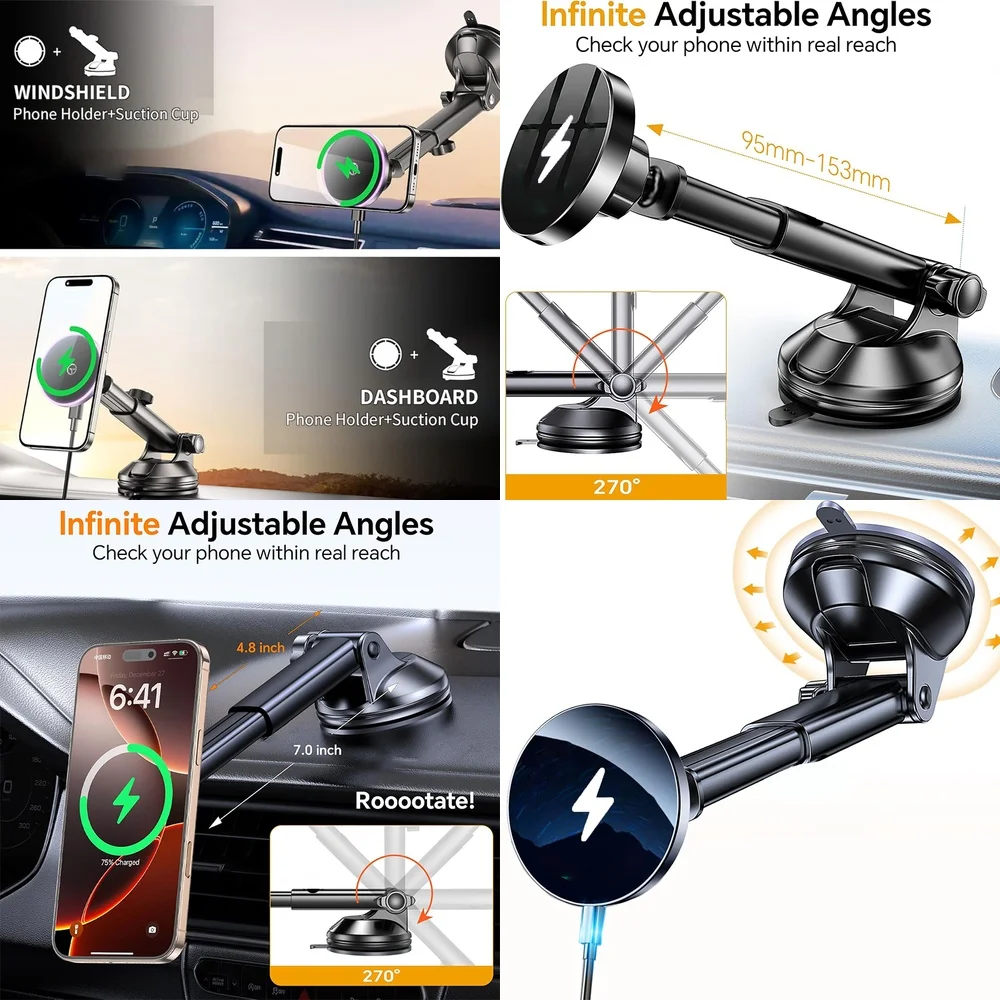 New Trend Chargers Adapters 2026 Magnetic Wireless Car Charger Windshield Car Mount Phone Holder Consumer Electronic Accessories