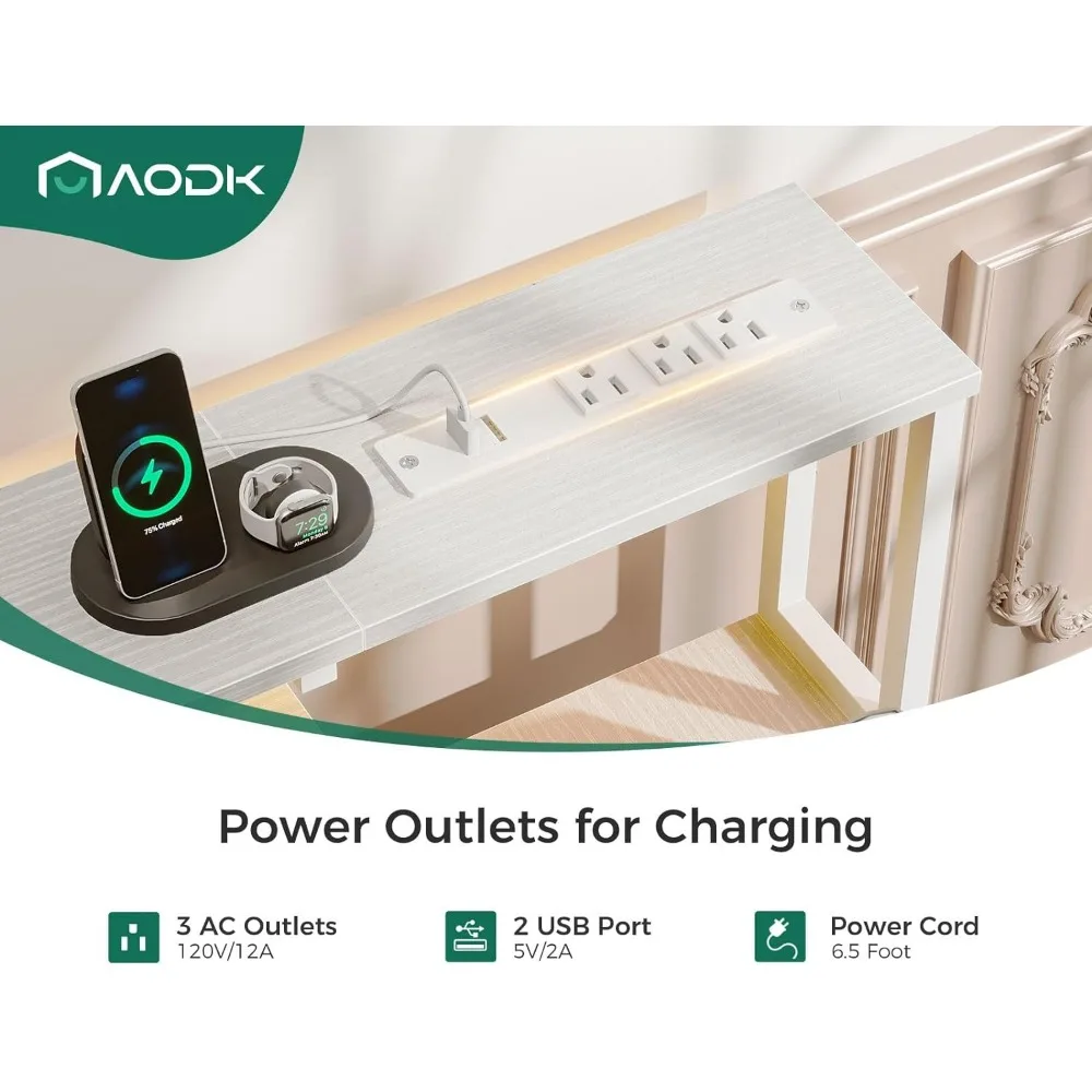 63 Inch Computer Desk with Power Outlet and LED Light, Reversible Office Desk with File Cabinet and Drawer