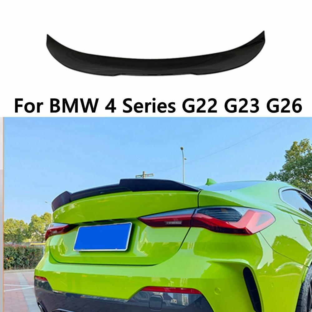 For BMW 4 Series G22 G23 G26 2020+ Gloss Black M430i M440i M Sport ABS M4/PSM Style Rear Bumper Lip Trunk Spoiler Wing