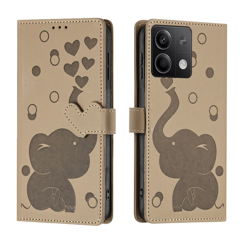 Love Elephant Cat Flip Leather Phone Case For Redmi Note 13 12 13C 12S 11 11S 10 10S Pro Plus 4G 5G Card Holder Stand Book Cover