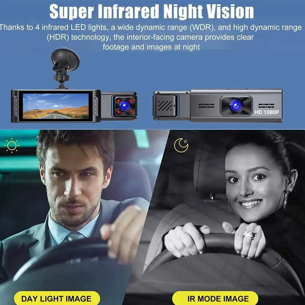 Plastic Dual Dash Cam Front And Inside With High Dynamic Range HDR Technology Mobile Playback Device