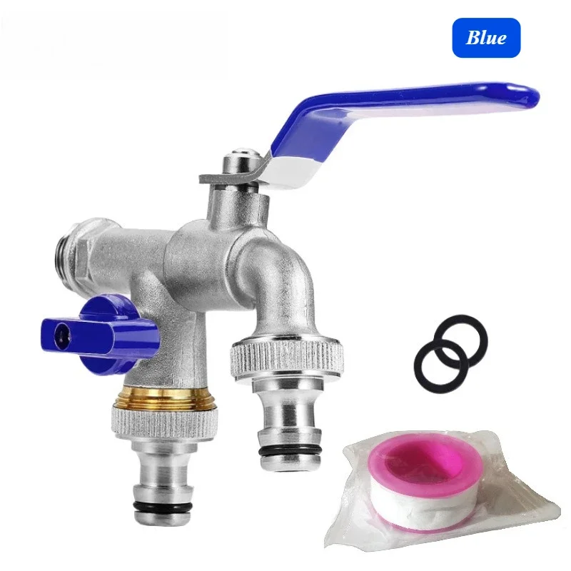 Chave de fita para torneira de água de jardim de latão 1/2 ''3/4'' 1 entrada 2 saída bibcock com conector divisor de água de bico duplo