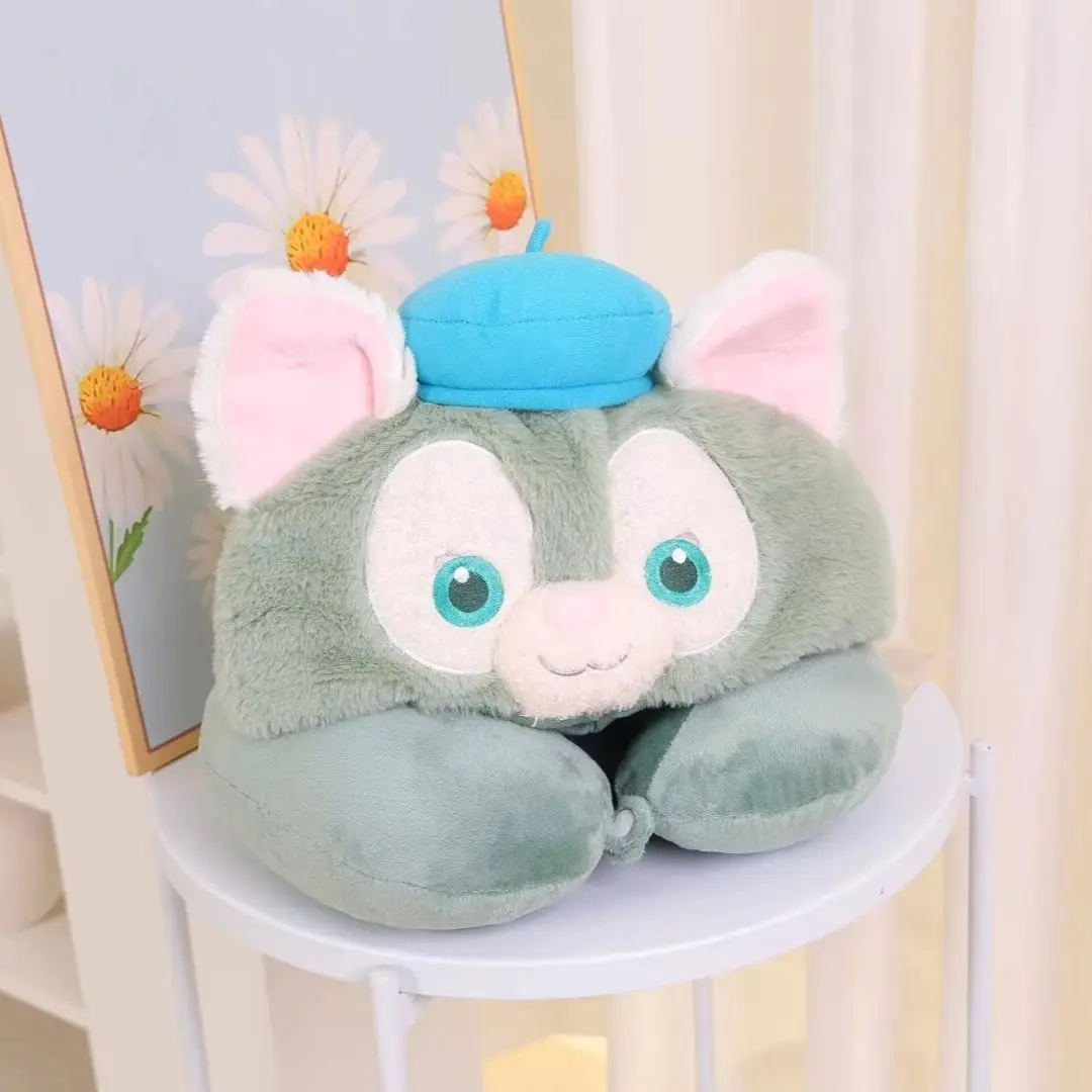 Disney Gelatoni Cartoon Plush Hooded U-Shaped Pillow Cute Stuffed Anime Rex the Green Dinosaur Travel Pillow Gifts For Girl