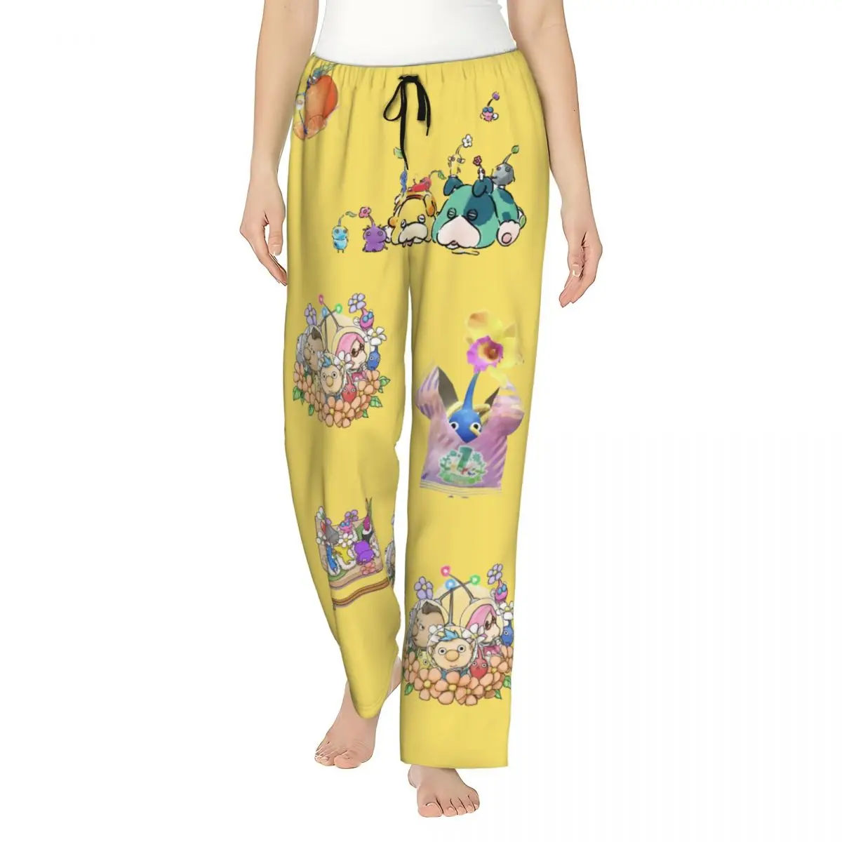 مخصص لطيف Pikmins الألعاب بيجامة السراويل النساء أنيمي الكرتون صالة النوم الرباط ملابس خاصة قيعان مع جيوب