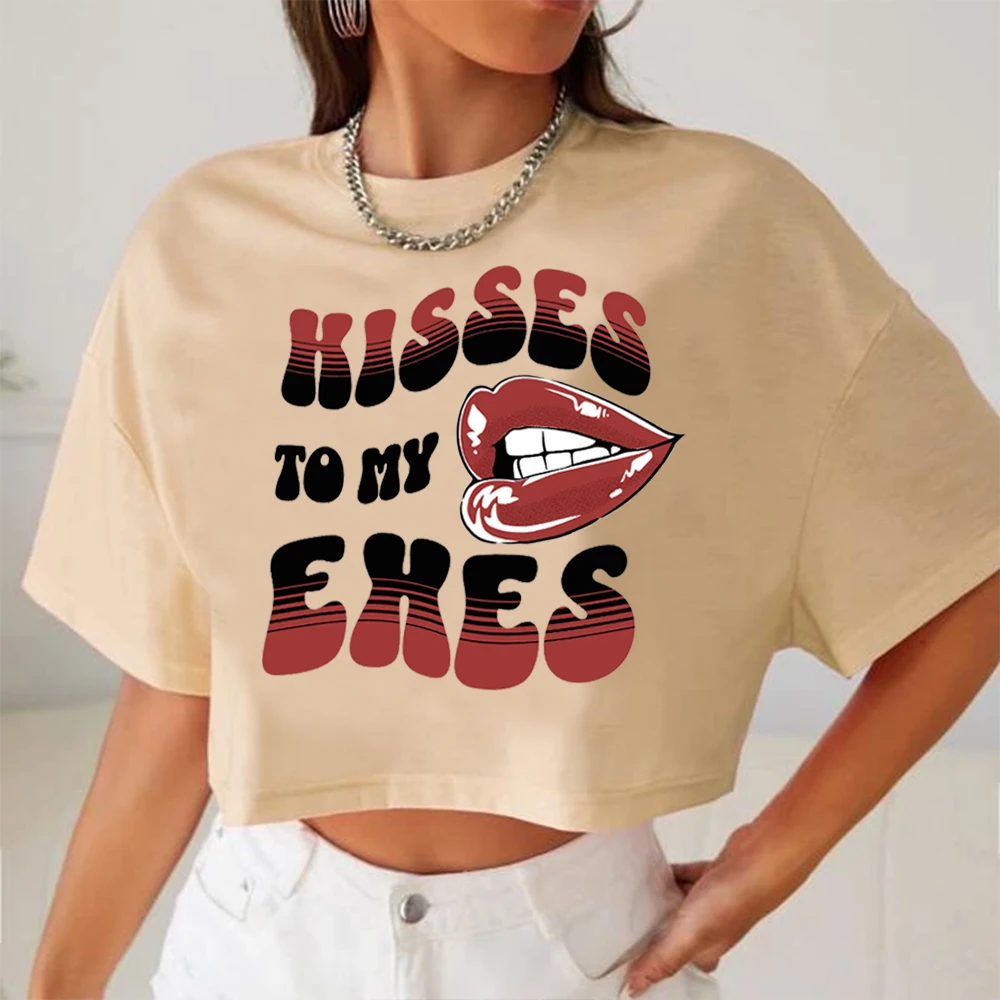 Tate Mcrae Kisses To My Exes Crop Tops Tate Mcrae Merch Gift for Tate Mcrae Fan O-Neck Short Sleeves Crop Tops