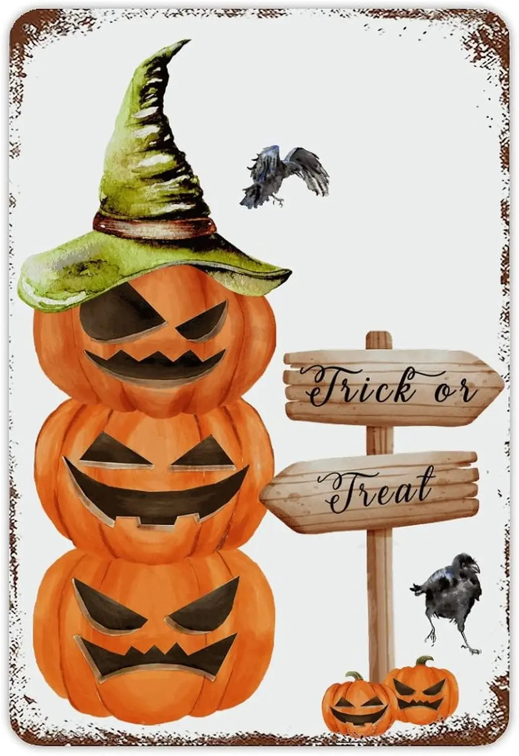 Halloween Pumpkin Tin Sign Witch Hat Scary Halloween Accessories Trick Or Treat Sign Crow Metal Sign Vintage Farmhouse Decoratio