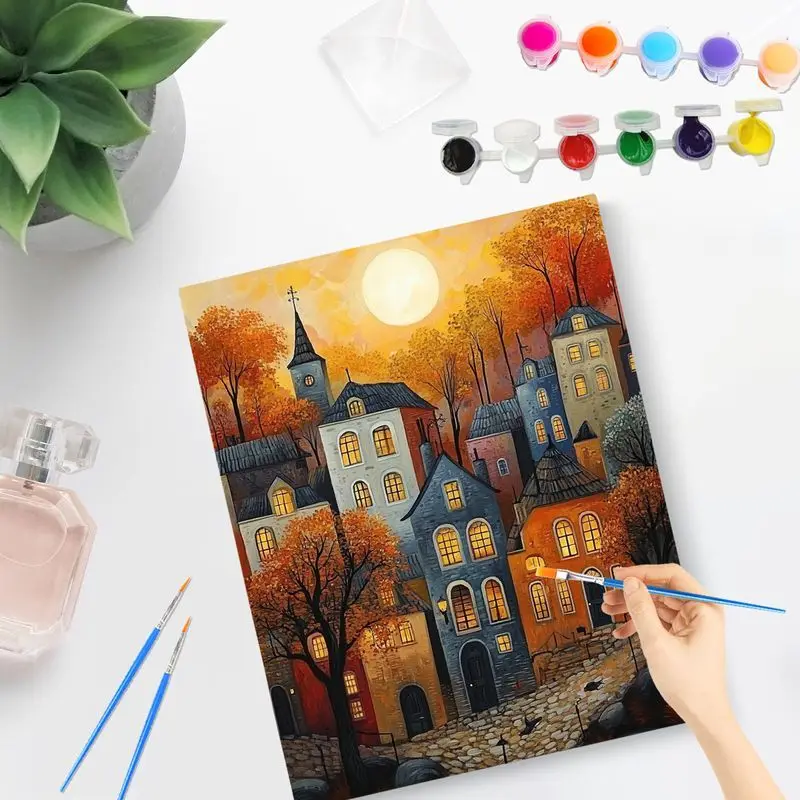 PhotoCustom Painting By Numbers Fairy Tale Town Coloring By Number Decor Art Hand Painted Painting Canvas Paint By Numbers Acryl