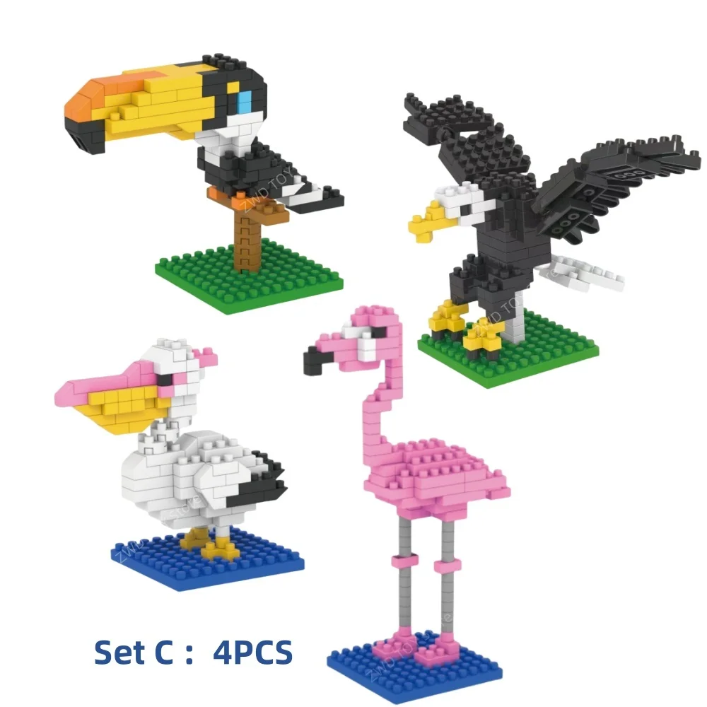 Zoo Series Micro-particle Building Block Woodpecker Flamingo Peacock Penguin Cock Toys Mini Desktop Decorations Childrens Gift