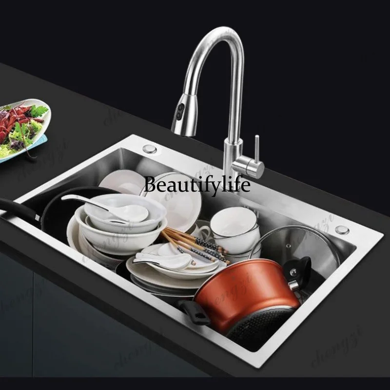 S178 stainless steel sink household kitchen sink large single sink vegetable basin three-hole brushed basin