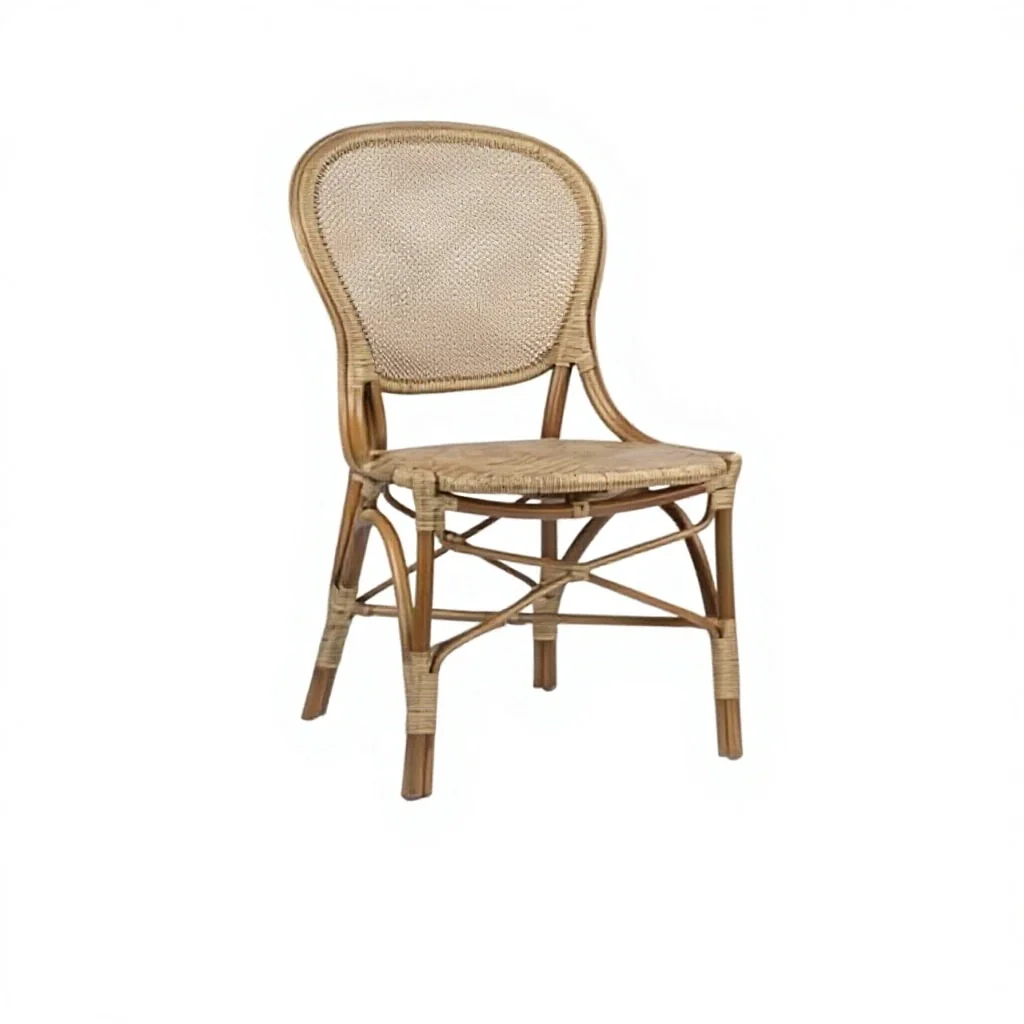 Custom Handmade Durable French Bistro Classic Breathable Natural Rattan Dining Side Chair for Cafe Furniture Hotel Restaurant