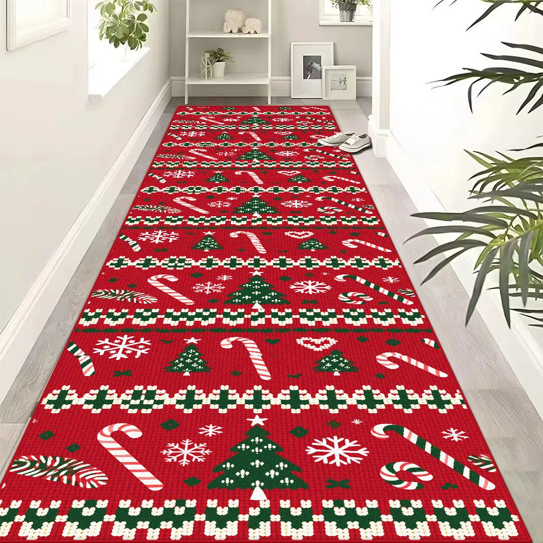 Christmas Theme Home Corridor Decoration Red Carpet Non-slip Stairs Passageway Rug Big Size Easy Cleaning Entryway Long Mats