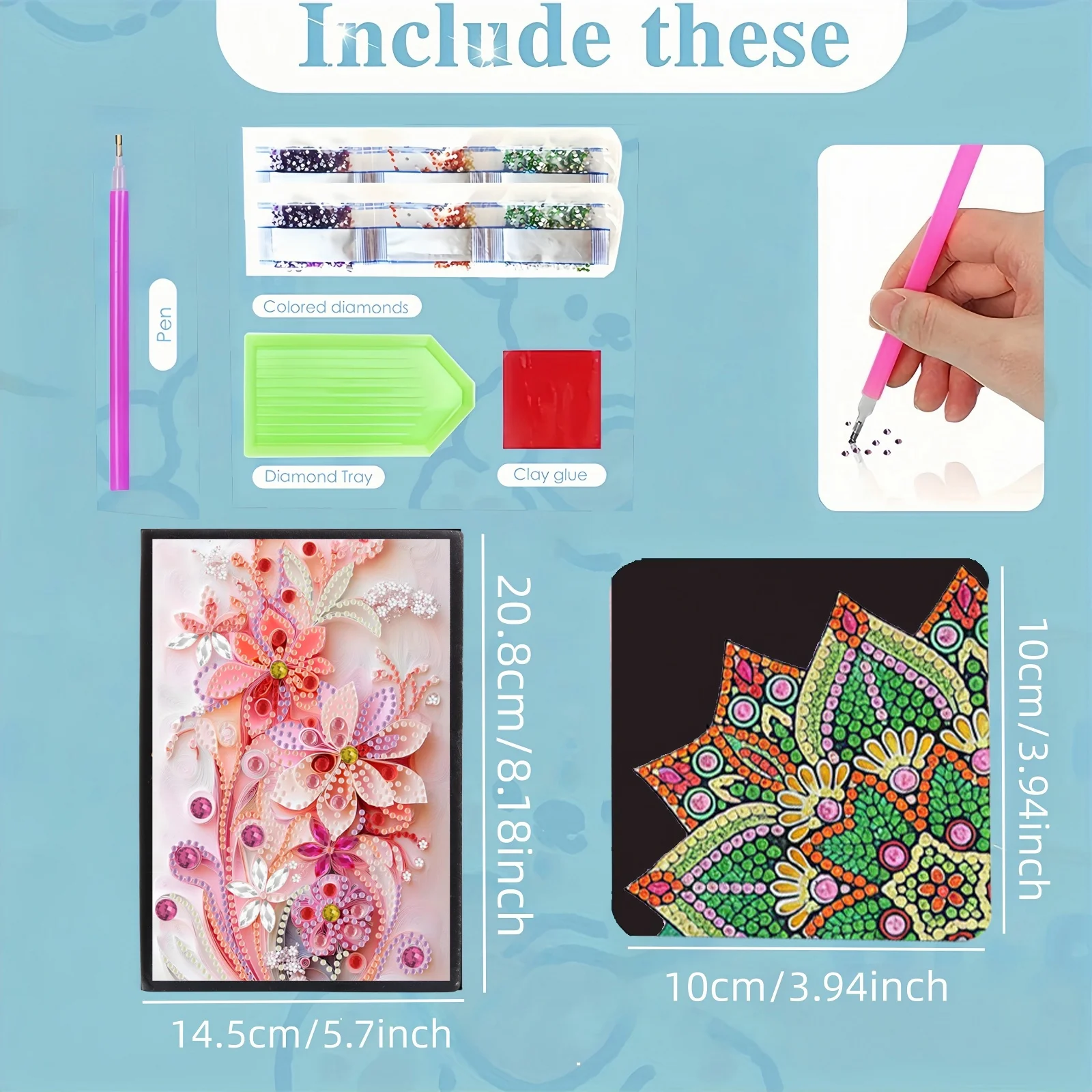 2pc, 1 Diamond Painting Notebook +1 Bookmark, flower pattern, PU leather, Suitable for Learning office art Painting