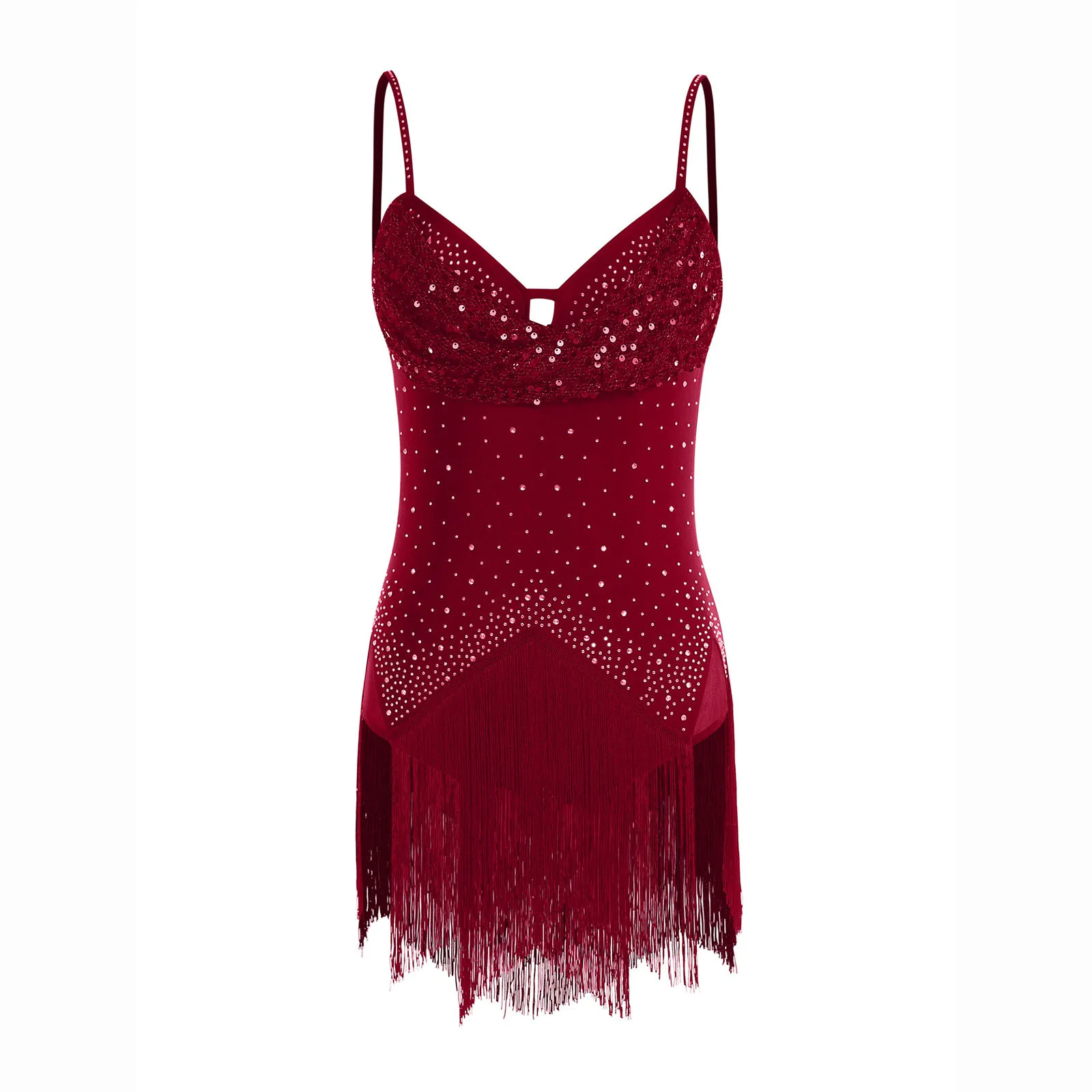 بدلة نسائية من حجر الراين مزينة بالترتر هامشية للرقص اللاتيني بدلة تشا تشا السالسا التانغو قاعة الرقص بدلة يوتار