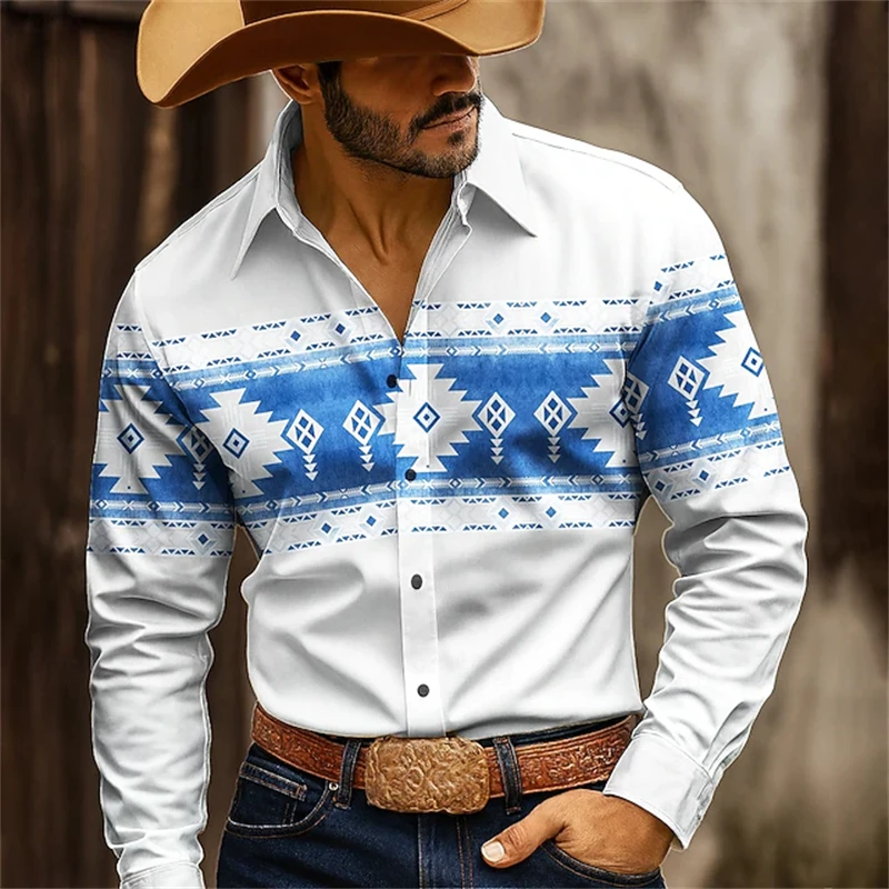 Nuova camicia di jeans vintage in stile occidentale per uomo Outdoor Streetwear Casual Abbigliamento quotidiano Camicia a maniche lunghe con colletto autunno/inverno