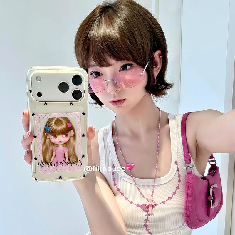 Korean Ins Stars Frame Lovely Girl Phone Case For iPhone 17 Air 16 Pro Max 15 14 Plus 13 12 11 Shockproof Silicone Back Cover